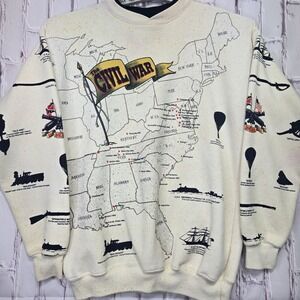 Y2K Art Unlimited Sportswear Civil War Map Crewneck All Over Graphic USA Adult L